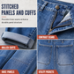 ✨ Dames Stretch Jeans 👖 Grote Maten, Midden Taille Kuitbroek van Katoen, Omgeslagen Boord & Gestikte Patchzakken ✨