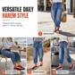 ✨ Dames Stretch Jeans 👖 Grote Maten, Midden Taille Kuitbroek van Katoen, Omgeslagen Boord & Gestikte Patchzakken ✨