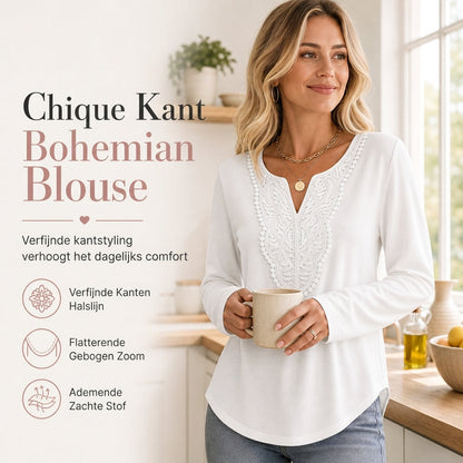 ✨ Dames Boheems Kant V-Hals Blouse 🤍 Lange Mouwen, Losse Fit, Romantisch & Luchtig voor Lente Zomer ✨