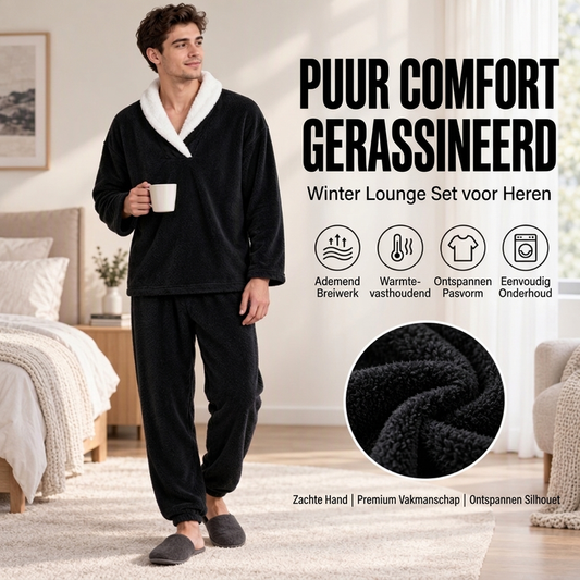 🔥 49% KORTING ✨ Knus Thermisch Pluizig Pyjamaset voor Heren – Zachte Warme Nachtkleding voor Koude Avonden 🍂
